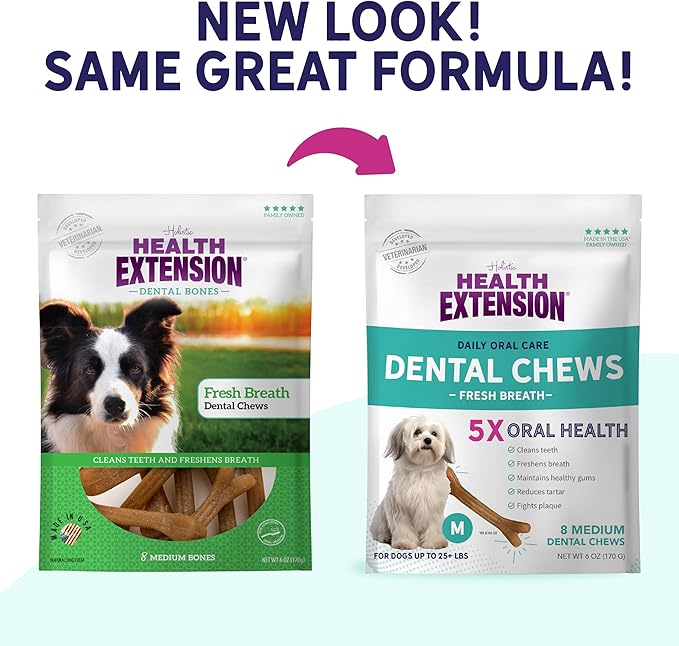 Health Extension Dog Chew Bone Treats, Puppy Training Treat, Medium Sticks for Dental Teeth Cleaning & Breath Freshener, Medium (Pack of 8)