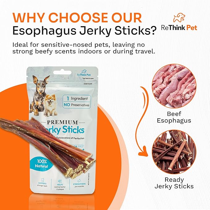 Jerky Sticks - Odorless Beef Esophagus Dog Snacks and All Natural Dog Treats - 4 pcs