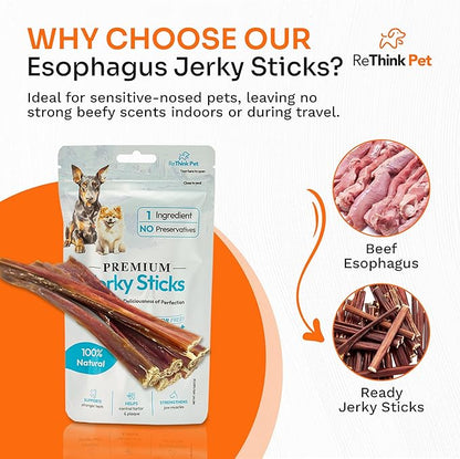 Jerky Sticks - Odorless Beef Esophagus Dog Snacks and All Natural Dog Treats - 4 pcs