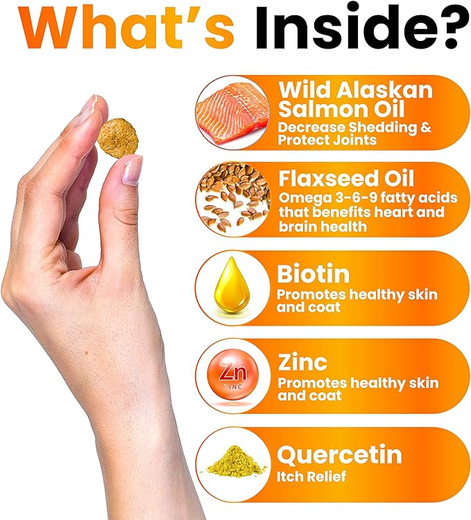 Omega 3 for Dogs - Fish Oil for Dogs Chews - Allergy and Dog Itch Relief - Dog Anti Shedding Supplement - Joint Health Treatment - Dog Skin and Coat Supplement - Salmon Oil - EPA & DHA Fatty Acids