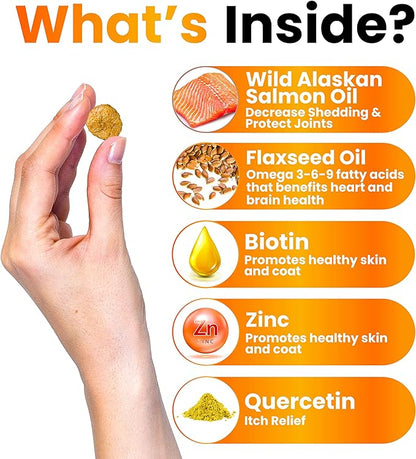 Omega 3 for Dogs - Fish Oil for Dogs Chews - Allergy and Dog Itch Relief - Dog Anti Shedding Supplement - Joint Health Treatment - Dog Skin and Coat Supplement - Salmon Oil - EPA & DHA Fatty Acids