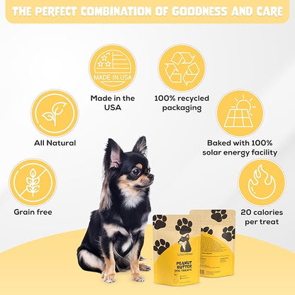 Grain Free Dog Treats, All Natural, Made in The USA, Peanut Butter flavor, Soft & Chewy, Low Calorie, 100% Recycled Packaging