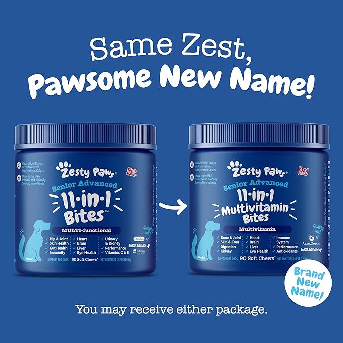 Zesty Paws Multivitamin Treats for Dogs - Glucosamine Chondroitin for Joint Support + Digestive Enzymes & Probiotics - Grain Free Dog Vitamin for Skin & Coat + Immune Health - Beef - Advanced - 90ct