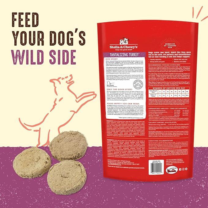 Stella & Chewy's Freeze Dried Raw Dinner Patties – Grain Free Dog Food, Protein Rich Tantalizing Turkey Recipe – 14 oz Bag