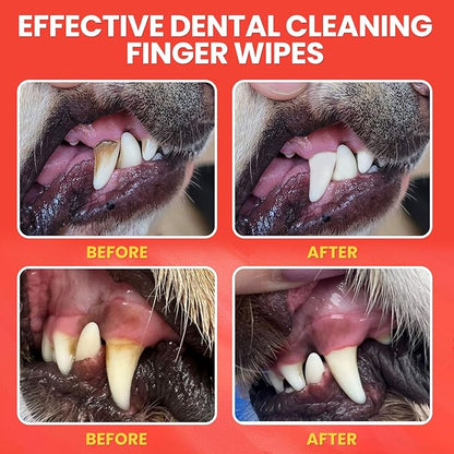 Dog Teeth Cleaning Wipes, Freshen Oral Odor & Remove Tartar Buildup, Disposabl Dog Dental Care Finger Wipes for Cleaning & Gum Care, Universal for Dogs & Cats, 50 Counts (Mint Flavor)