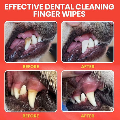 Dog Teeth Cleaning Wipes, Freshen Oral Odor & Remove Tartar Buildup, Dog Dental Care Finger Wipes for Cleaning & Gum Care, Disposable Dog Finger Toothbrush, Universal for Dogs & Cats, 50 Counts