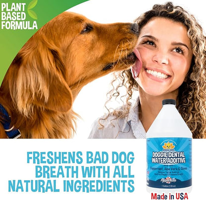 New Peppermint Fresh Breath Dental Water Additive for Dogs and Pets | Teeth, Breath, and Healthy Gums | Tartar Cleaning, Plaque Remover & Fresh Drinking Oral Care Cleaner No Brush Required (128oz)