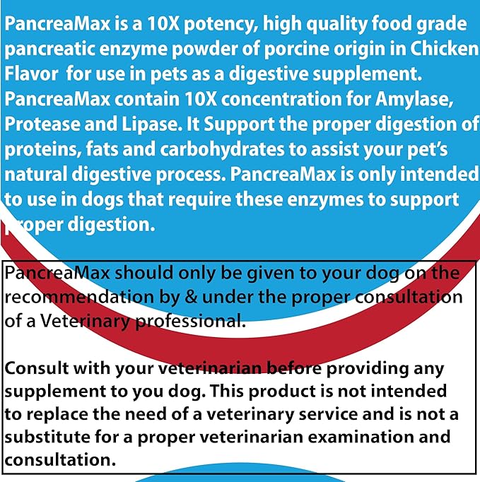 PancreaMax 10x Pancreatic Digestive Enzymes Supplement for Cats and Dogs(12 oz) Powder (Made in U.S.A).10x Pancreatin for Dogs Contain Pancreatic Enzyme | Pancreatin for Dogs (10x Porcine Pancreatin)