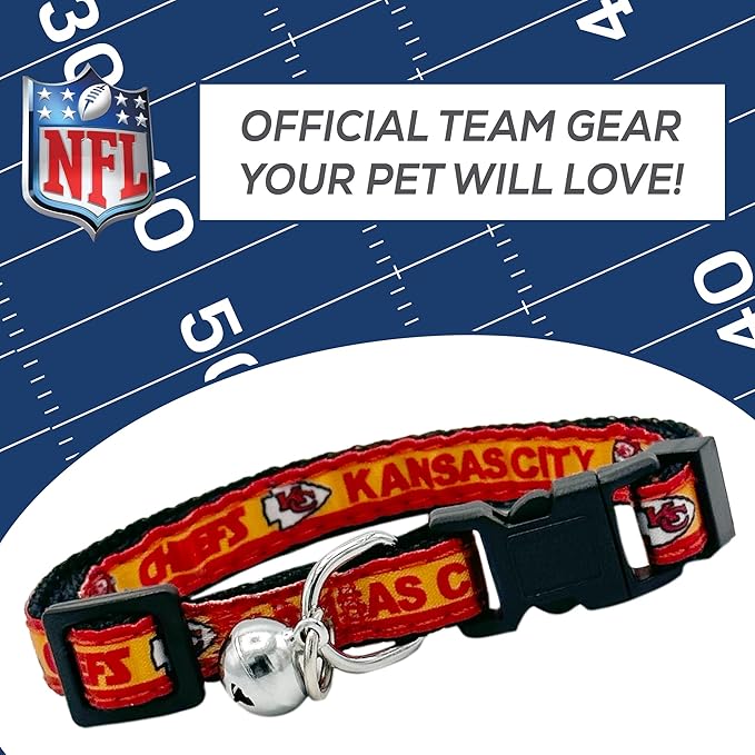 NFL CAT Collar Kansas City Chiefs Satin Cat Collar Football Team Collar for Dogs & Cats. A Shiny & Colorful Cat Collar with Ringing Bell Pendant