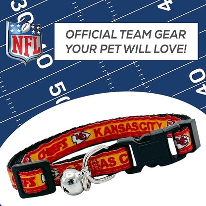 NFL CAT Collar Kansas City Chiefs Satin Cat Collar Football Team Collar for Dogs & Cats. A Shiny & Colorful Cat Collar with Ringing Bell Pendant