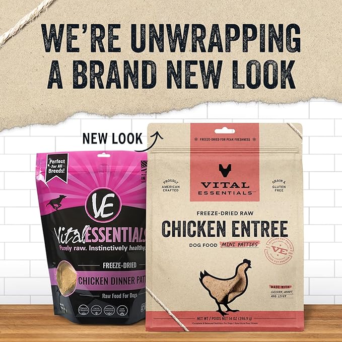 Vital Essentials Freeze Dried Raw Dog Food, Chicken Mini Patties Entree, 14 oz