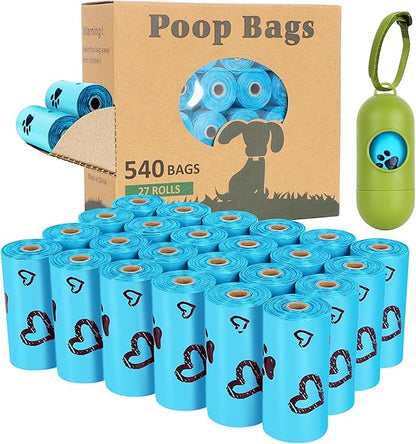 Dog Poop Bag Rolls - 540 Count Dog Waste Bags with Dispenser, Extra Thick Strong Leak proof Poop Bags for Dogs Doggy | Scented Blue