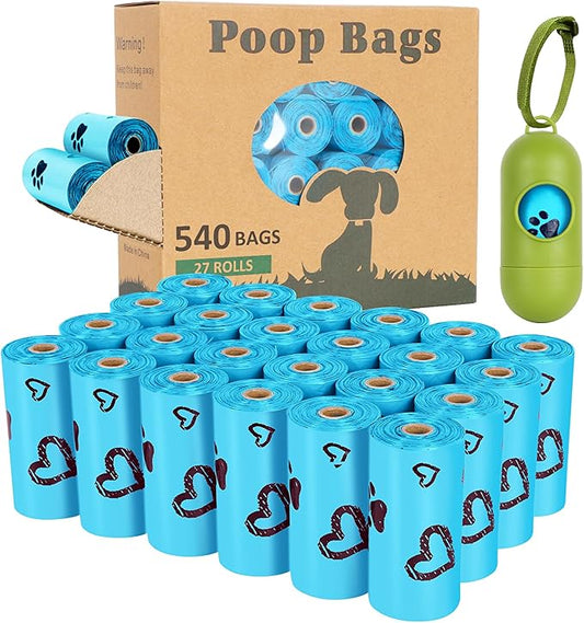Dog Poop Bag Rolls - 540 Count Dog Waste Bags with Dispenser, Extra Thick Strong Leak proof Poop Bags for Dogs Doggy | Scented Blue