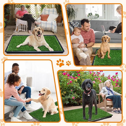 LOOBANI 41in x26.8in Large Dog Grass Porch Potty Tray, 2 Packs Replacement Artificial Grass Puppy Training Pads, Quickly Absorbency Portable Dog Patio Potty for Balcony Apartment Use