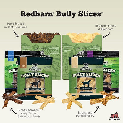 Redbarn Bully Slices Beef Hide Dog Treats, Peanut Butter Flavor - Slow Roasted Grain-Free Rawhide Chew No Artificial Preservatives - 9 oz. (12 Bags)
