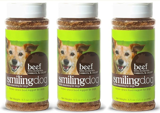 Herbsmith Kibble Seasoning – Freeze Dried Beef – DIY Raw Coated Kibble Mixer - Dog Food Topper for Picky Eaters, 4.5 oz [Bundle x3 Units]