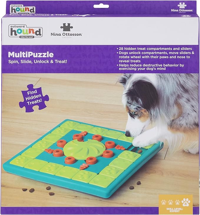 Outward Hound Nina Ottosson Multipuzzle Dog Puzzle Interactive Treat Puzzle Dog Enrichment Dog Toy, Level 4 Expert Dog Puzzle, Blue