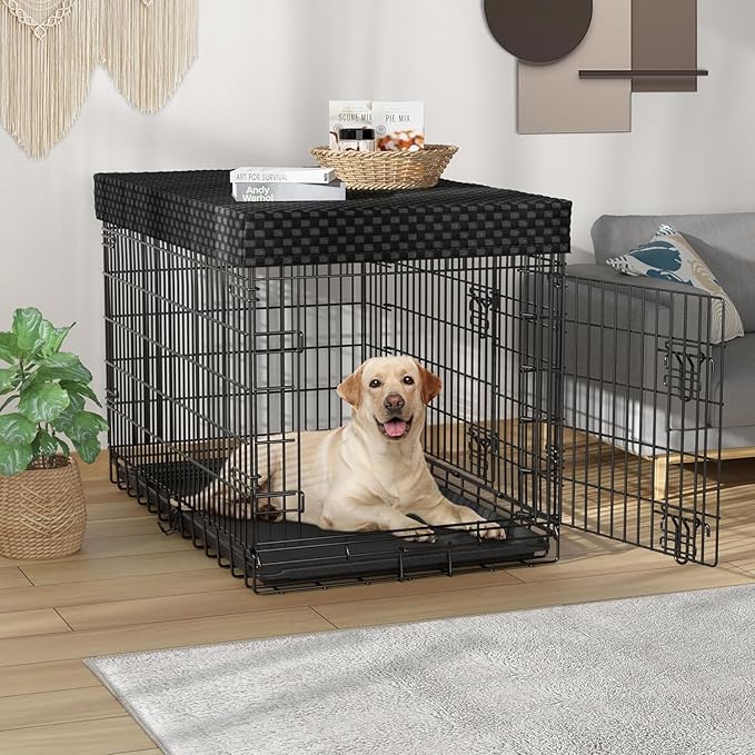 42 Inch Dog Crate with Divider - XL Dog Kennel Extra Large Cage with Wheels and Topper Double Door Big Collapsible Dog Crates for XLarge Dogs Indoor Metal Wire X Large Pet Cages