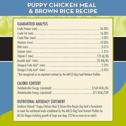 AvoDerm Puppy Dry Dog Food, DHA For Brain & Eye Development, Chicken & Brown Rice Formula, 4.4lb bag