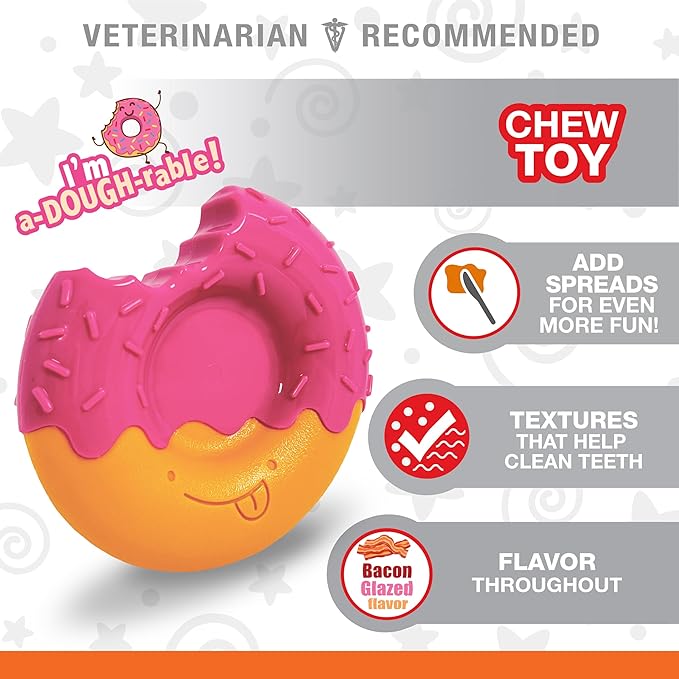 Nylabone Power Chew Donut Dog Chew Toy - Fun & Cute Dog Toys for Aggressive Chewers, Durable Dog Toys, Bacon Glazed Flavor, Large/Giant (1 Count)