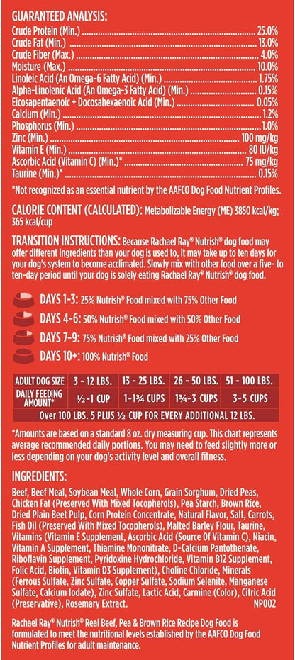 Nutrish Rachael Ray Beef, Pea & Brown Rice 28 Pounds Dry Dog Food + Beef & Pumpkin 13 Ounce (Pack of 12) Wet Dog Food Bundle
