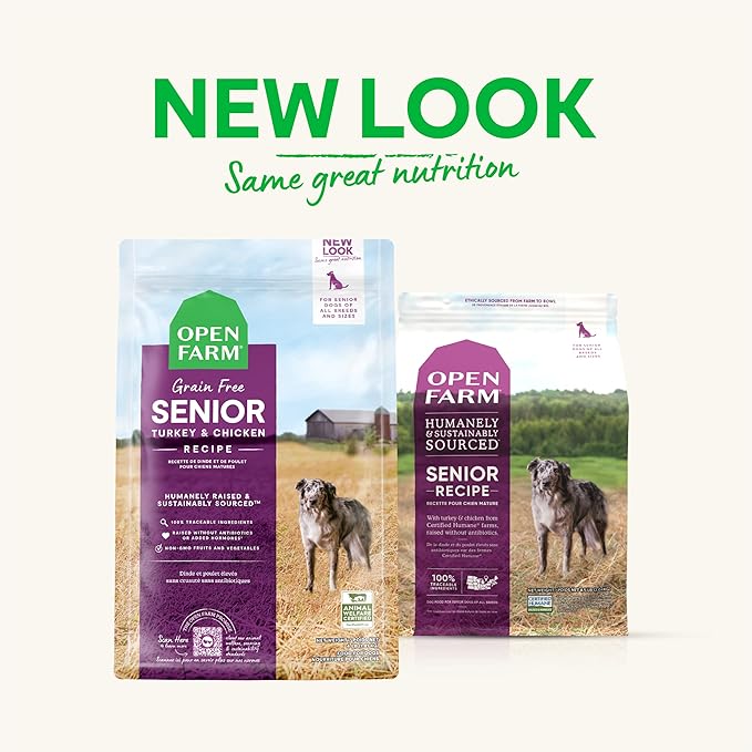 Open Farm Senior Grain-Free Dry Dog Food, Certified Humane Poultry Recipe for Older Dogs with Non-GMO Superfoods and No Artificial Flavors or Preservatives, 4 lbs