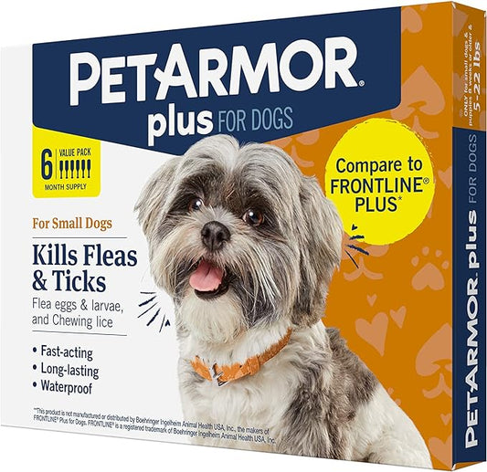PetArmor Plus for Dogs Flea and Tick Prevention for Dogs, Long-Lasting & Fast-Acting Topical Dog Flea Treatment, 6 Count, small