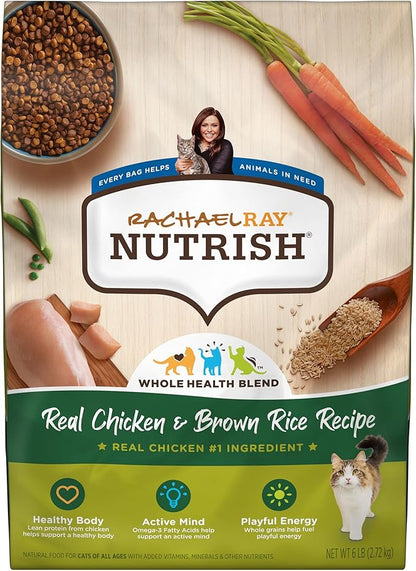 Rachael Ray Nutrish Premium Natural Dry Cat Food with Added Vitamins, Minerals & Other Nutrients, Real Chicken & Brown Rice Recipe, 6 Pound Bag