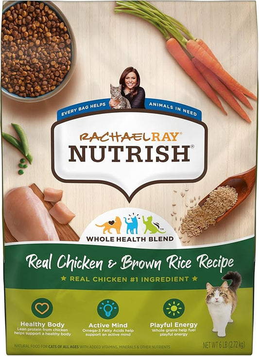 Rachael Ray Nutrish Premium Natural Dry Cat Food with Added Vitamins, Minerals & Other Nutrients, Real Chicken & Brown Rice Recipe, 6 Pound Bag