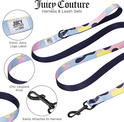 Juicy Couture Colorful Camo Dog Harness and Leash Set – Adjustable Puppy Harness with Puppy Leash & Mesh Padding Dog Harness, Small