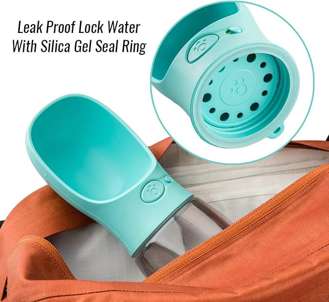 Dog Water Bottle, Leak Proof Portable Pet Water Bottles for Dogs, Puppy Water Dispenser with Drinking Feeder for Travel (Teal 12oz)