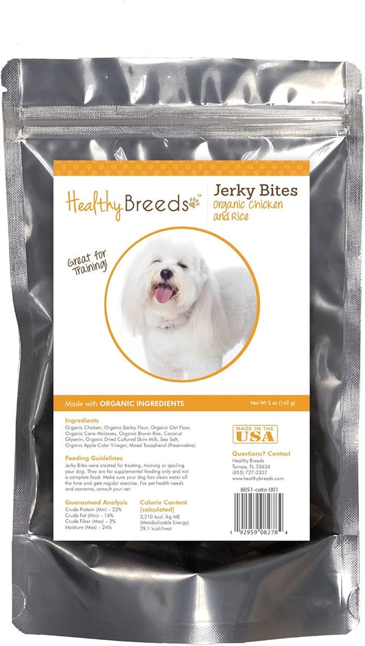 Healthy Breeds Coton de Tulear Jerky Bites Chicken & Rice Recipe Dog Treats 5 oz