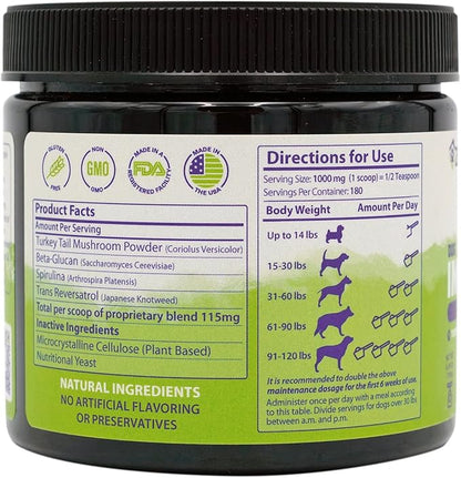 ZENAPET Allergy Immune Support Supplement for Dogs, Superfood 100% Human-Grade with Turkey Tail Mushroom, Prebiotics for Gut Health, Itchy Skin, Seasonal Allergies & Yeast - for Small to Large Breeds