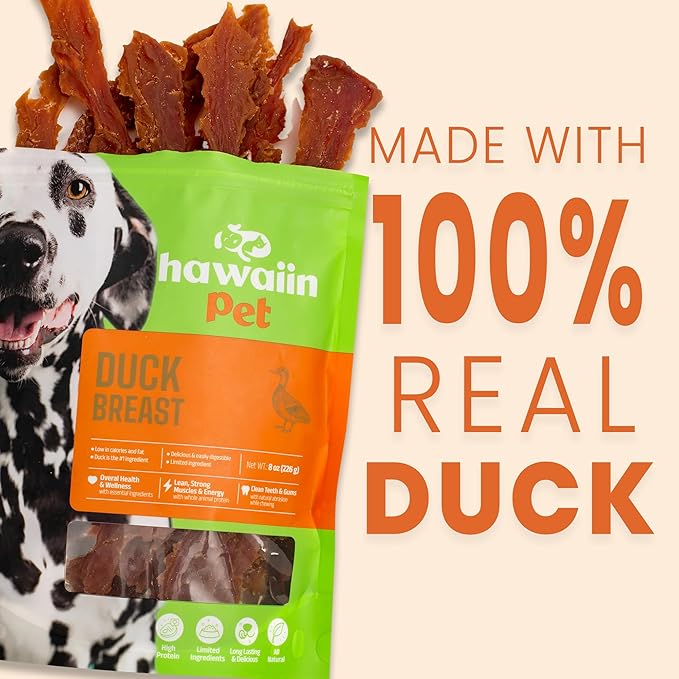 Duck Jerky Dog Treats 8 oz, Rawhide-Free, Grain-Free, Made with Real Breast, Healthy, Long-Lasting and Great Tasting Treat