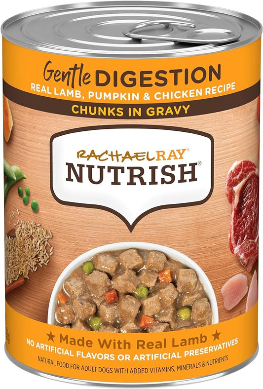 Nutrish Rachael Ray Chunks in Gravy Gentle Digestion Wet Dog Food, Real Lamb, Pumpkin & Chicken Recipe, 13 oz. Cans (Pack of 12)