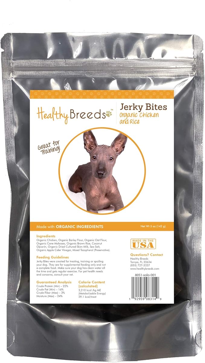 Healthy Breeds Xoloitzcuintli Jerky Bites Chicken & Rice Recipe Dog Treats 5 oz