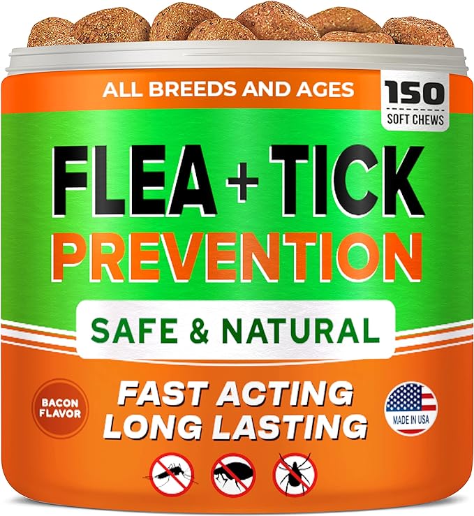 Natural Flea & Tick Prevention for Dogs Chewable Tablets - Flea & Tick Control Supplement - Oral Flea Pills for Dogs - All Breeds and Ages - Soft Chews Made in USA
