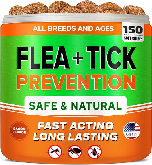 Natural Flea & Tick Prevention for Dogs Chewable Tablets - Flea & Tick Control Supplement - Oral Flea Pills for Dogs - All Breeds and Ages - Soft Chews Made in USA