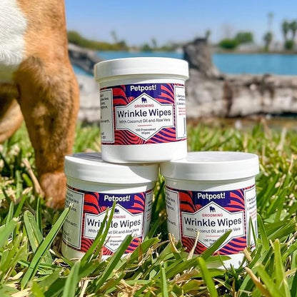 Petpost | Bulldog Wrinkle Wipes for Dogs - Cleans and Soothes Pug Wrinkles and Folds - Ultra Soft Cotton Pads in Coconut Oil Solution 100 ct.