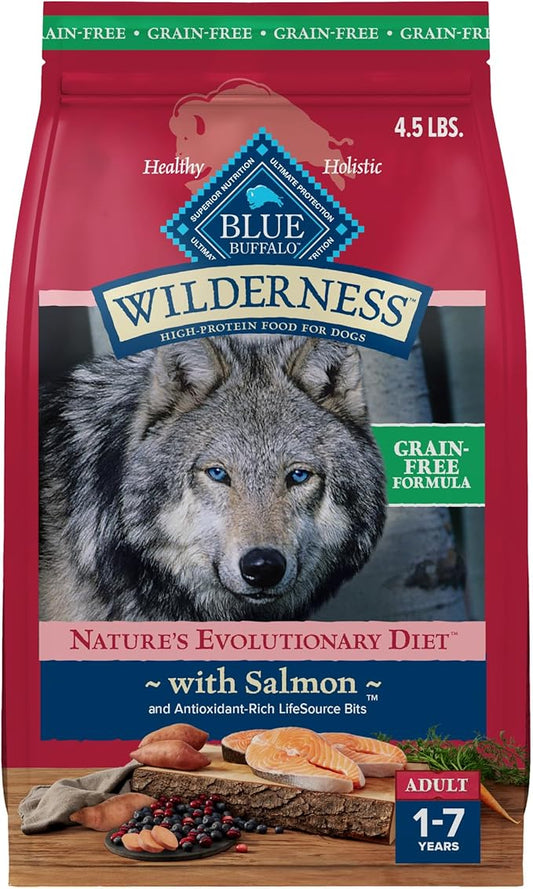 Blue Buffalo Wilderness Adult High-Protein Dry Dog Food with Real Salmon, Grain-Free, Made in the USA with Natural Ingredients, Salmon, 4.5-lb. Bag