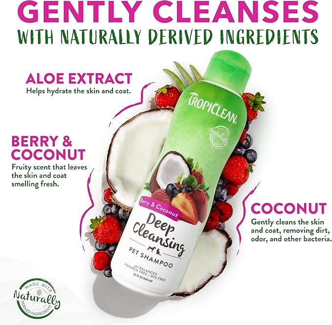 TropiClean Berry & Coconut Deep Cleansing Dog Shampoo | Deodorizing Dog Shampoo | Natural Pet Shampoo Derived from Natural Ingredients | Cat Friendly | Made in the USA | 1 gal.