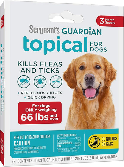 Sergeant's Guardian Flea & Tick Squeeze On Topical for Dogs, 66+ lbs., 3 Count