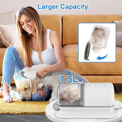 Dog Grooming Vacuum Kit: 16000Pa Powerful Dog Vacuum Brush for Shedding Grooming 99% Pet Hair Suction with 4 Pet Grooming Tools, 1.5L Large Dust Cup & Low Noise Grooming Clippers Tools for Dogs Cats