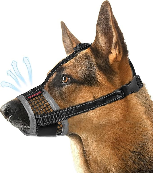 Dog Muzzle, Air Mesh Breathable Muzzle for Medium Large Sized Dogs to Anti & Prevent Biting Barking, Soft Grooming Muzzle for German Shepherd Dog with Reflective & Adjustable Strap(Black-XL…