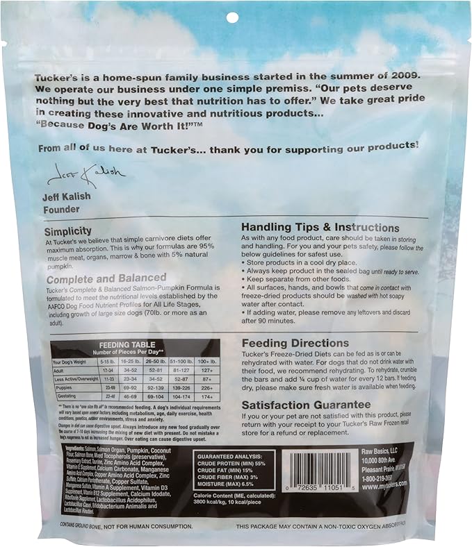 Tucker's Raw Frozen Freeze Dried Raw Dog Food, Salmon & Pumpkin Formula 12oz