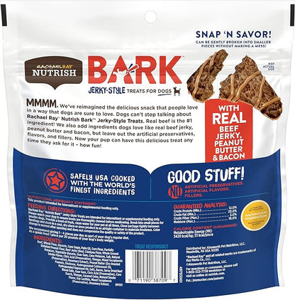 Nutrish Rachael Ray Bark Jerky-Style Dog Treats with Real Beef Jerky, Peanut Butter & Bacon, 11 Ounce (Pack of 4)