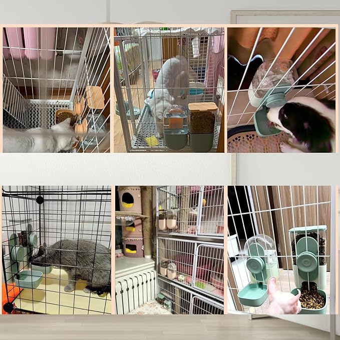 Hanging Automatic Rabbit Feeder for Cage,Small Animal Food and Water Dispenser,Rabbit Water Bottle,Guinea Pig Food Bowl Water Dispenser,Gravity Feeder and Waterer for Cats Dogs (Orange)