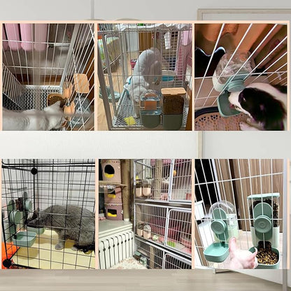 Hanging Automatic Rabbit Feeder for Cage,Small Animal Food and Water Dispenser,Rabbit Water Bottle,Guinea Pig Food Bowl Water Dispenser,Gravity Feeder and Waterer for Cats Dogs (Orange)
