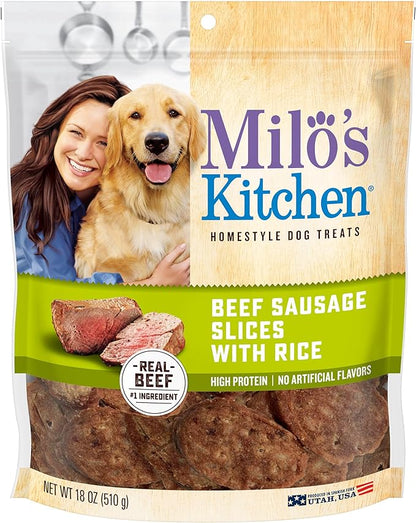 Milo's Kitchen Homestyle Dog Treats, Beef Sausage Slices, 18 Ounce, High Protein, No Artifical Flavors