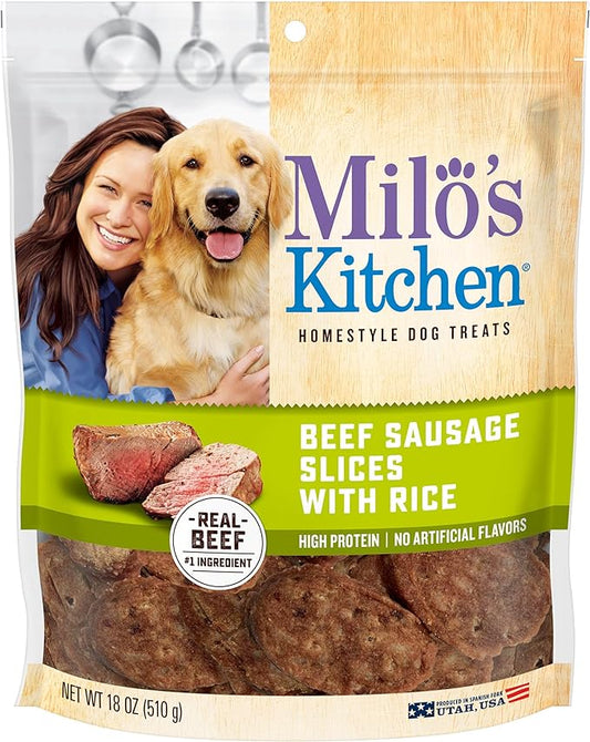 Milo's Kitchen Homestyle Dog Treats, Beef Sausage Slices, 18 Ounce, High Protein, No Artifical Flavors